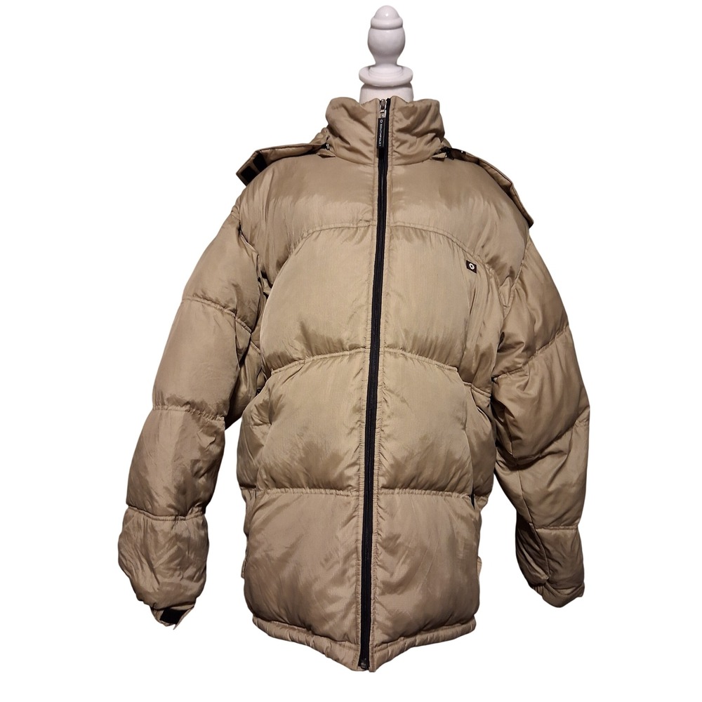 Southpole Mens Size XL Beige Down Feather Puffer Coat Removable Hood Insulated